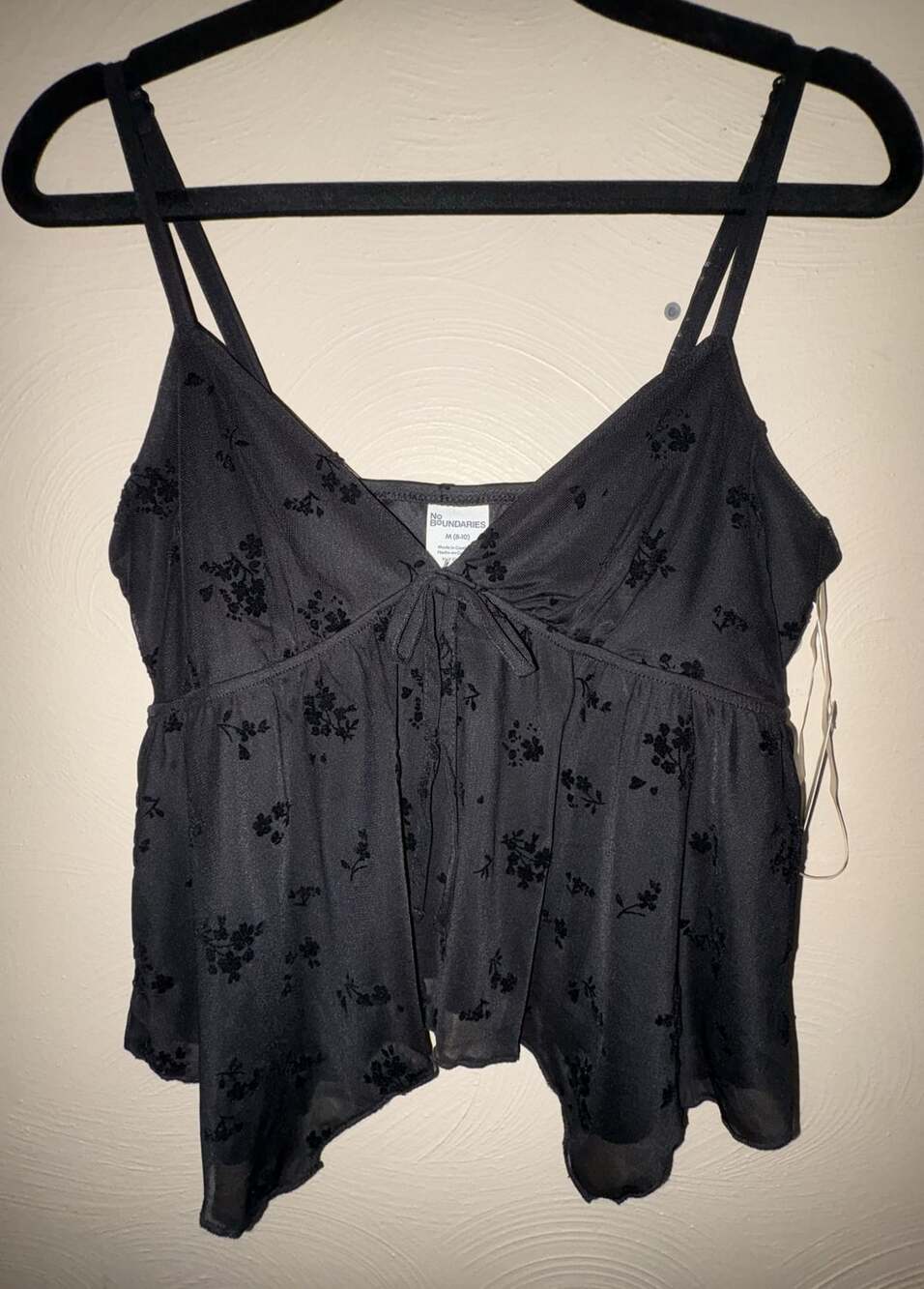 No Boundaries Black Floral Mesh Sharkbite Cami Tank Top